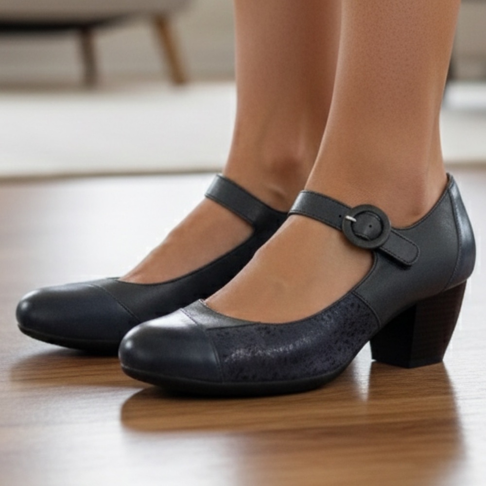 Women's Comfortiva 10 M Alora Mary Jane Pump Heel Steel Blue Leather office